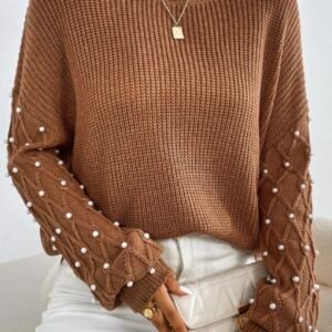 Chestnut Beaded Sweater - Modern Drop Shoulder
