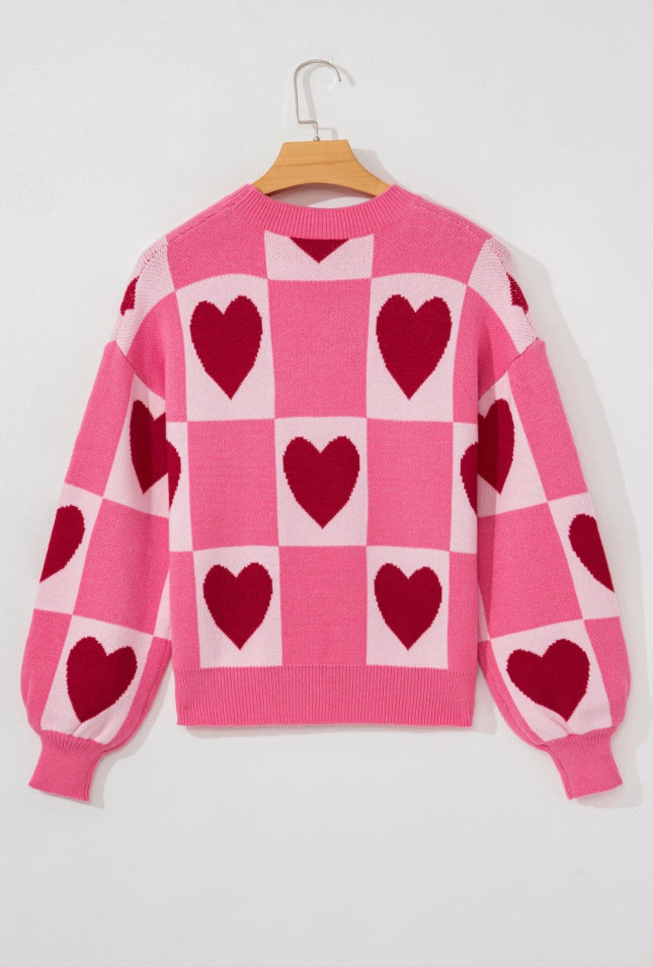 pink love heart checkered valentine crew neck sweater pink love heart checkered valentine crew neck sweater
