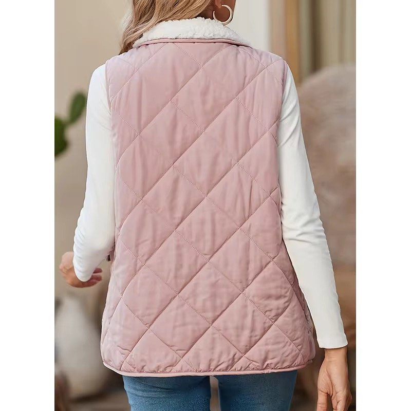 quilted puffer vest with front pockets and standing collar quilted puffer vest with front pockets and standing collar