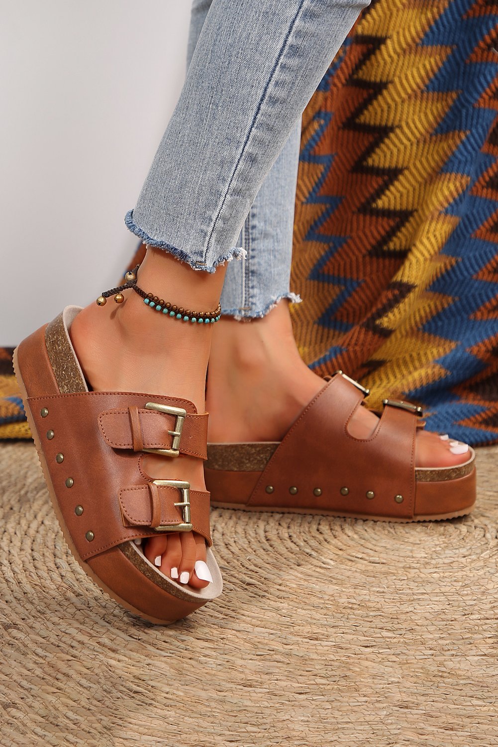 97353973-05fc8be679187ac5.jpg chestnut dual buckle studded platform sandal slippers