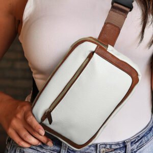 white adjustable strap mini pu leather crossbody bag