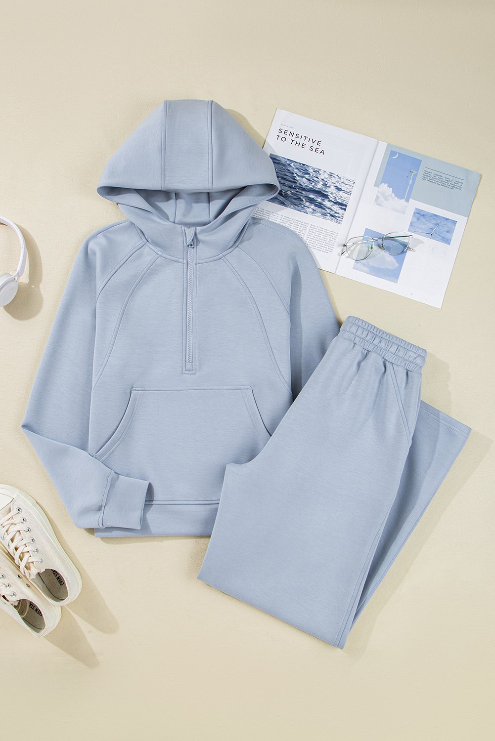 97027925-161963ad18ccc73e.jpg beau blue half zip thumbhole sleeve hoodie active pants 2pcs outfit