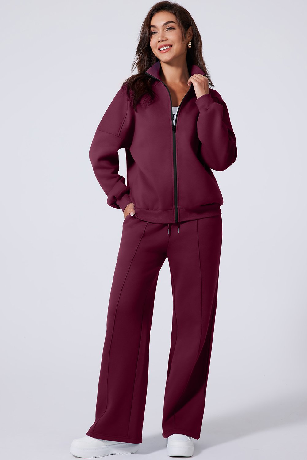97355898-3e545e4bebc29ed8.jpg burgundy drop shoulder zip up jacket drawstring pants active 2pcs set