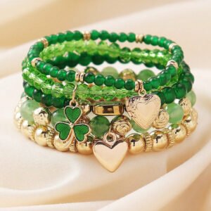 green 5pcs st patrick lucky beading heart charm bracelets set