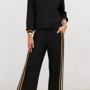 black striped patchwork quarter zip pullover loose pant set
