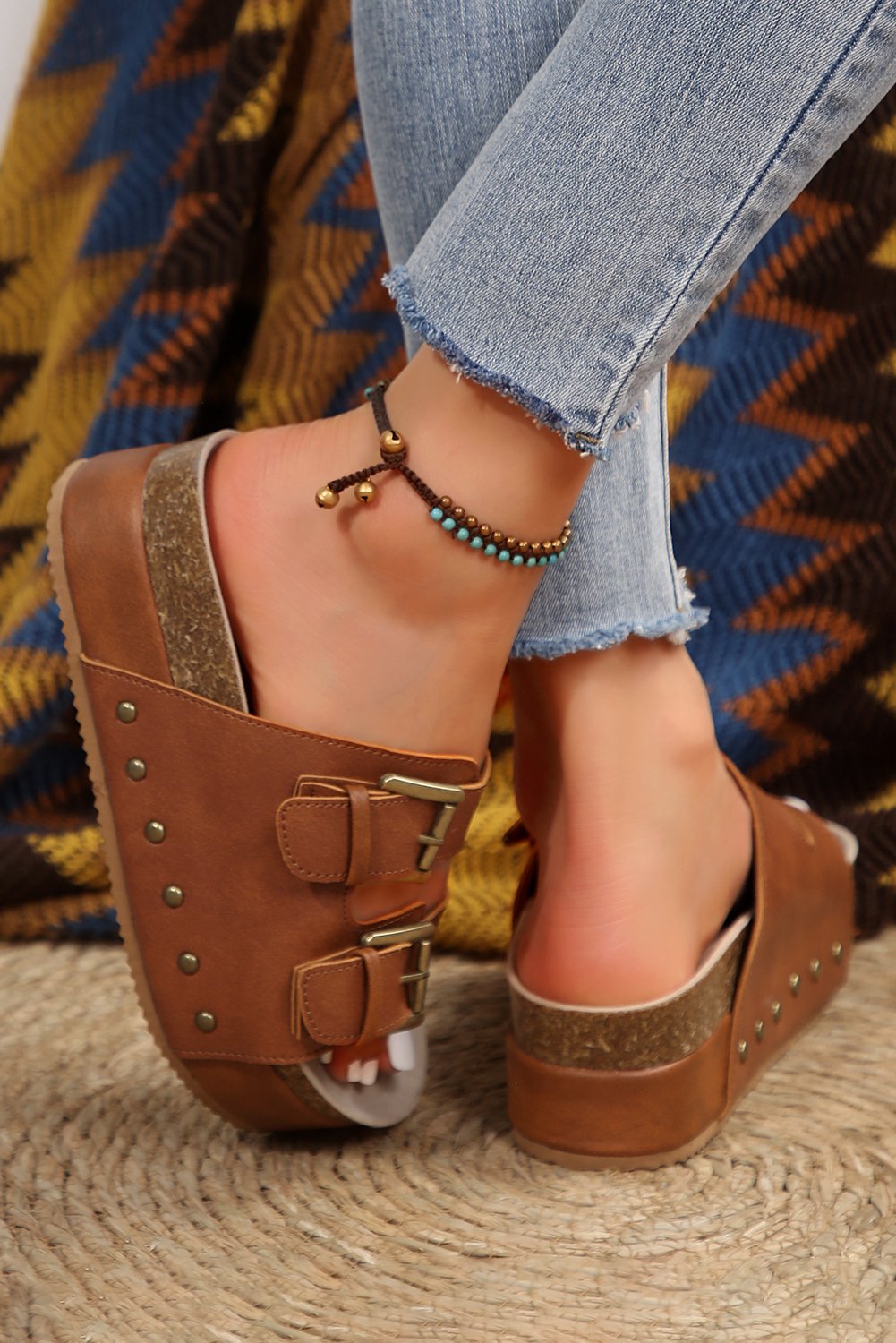 97353970-5d8ab76921235f4a.jpg chestnut dual buckle studded platform sandal slippers