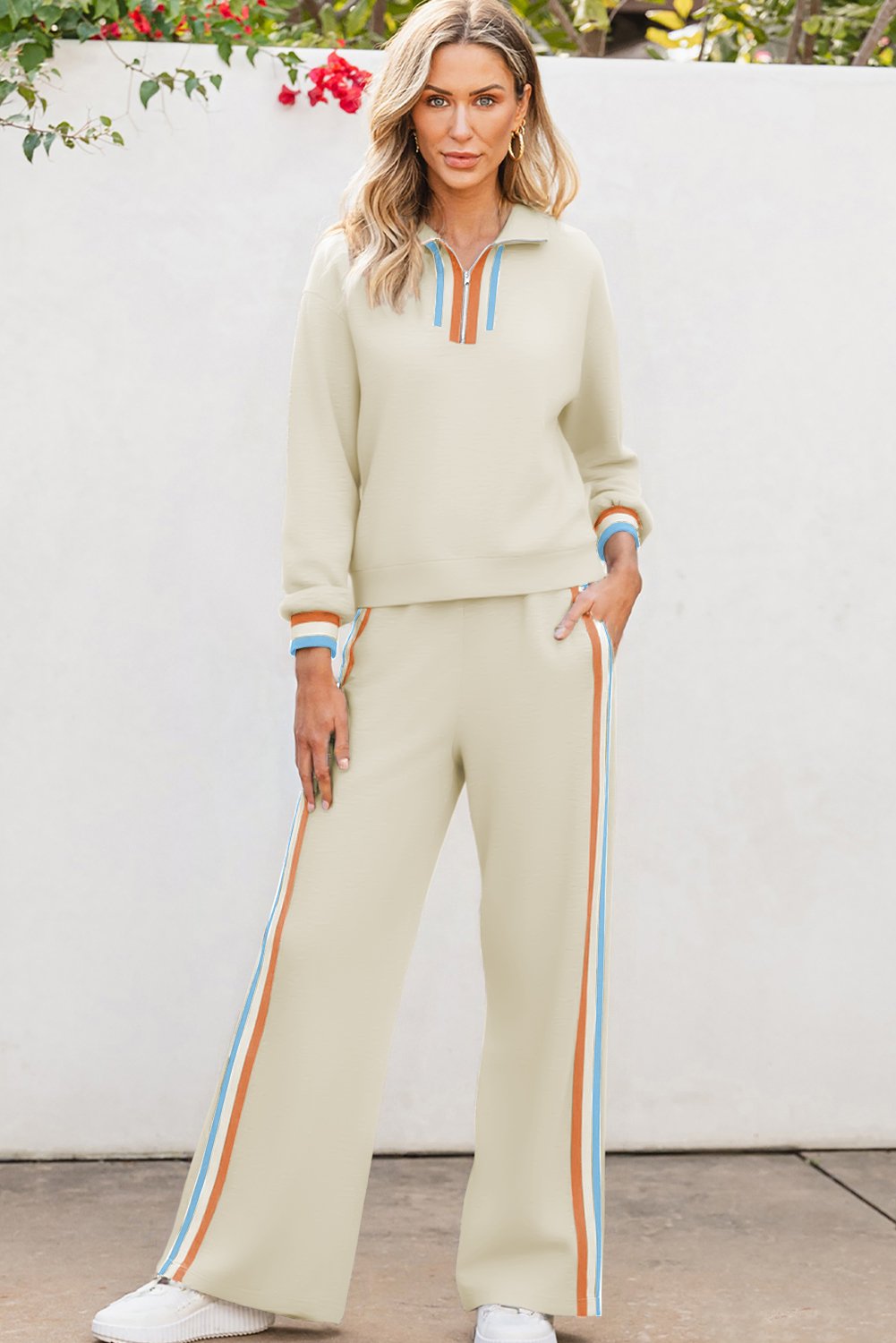 97027834-68469475ea12d1a4.jpg apricot striped patchwork quarter zip pullover loose pant set