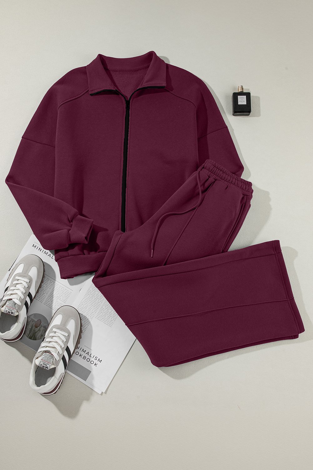 97355901-72e8acc4c1e1c8e9.jpg burgundy drop shoulder zip up jacket drawstring pants active 2pcs set