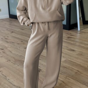 jet stream half zip thumbhole sleeve hoodie active pants 2pcs outfit