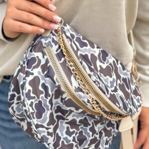 Collections white camouflage print gold chain strap double zipper crossbody bag