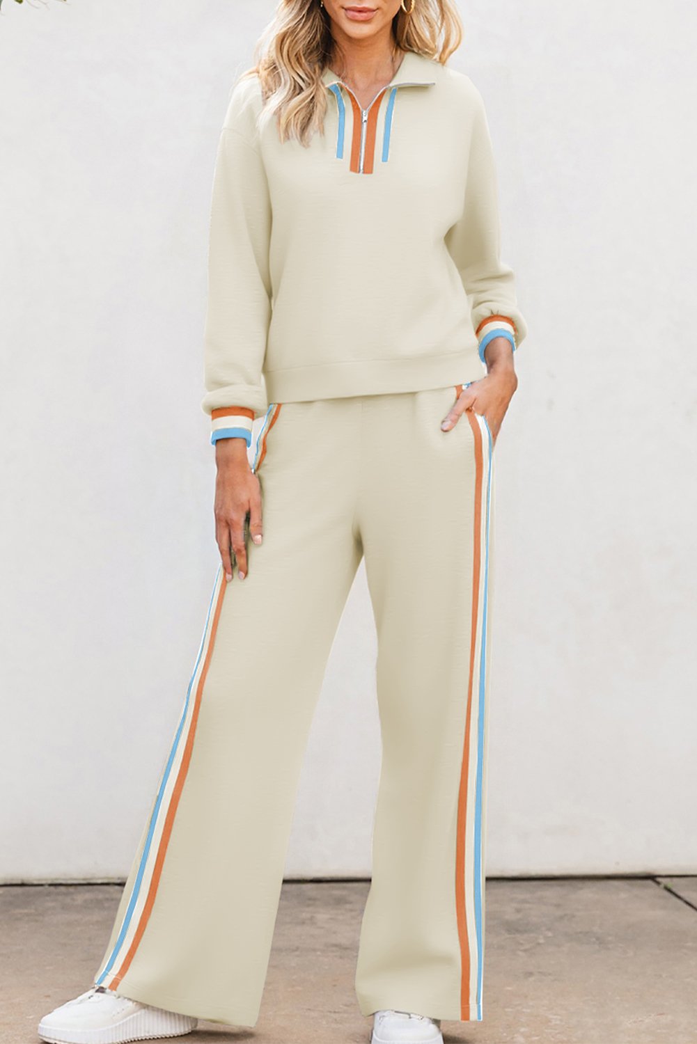 97027832-c59ce04f4bda75f8.jpg apricot striped patchwork quarter zip pullover loose pant set