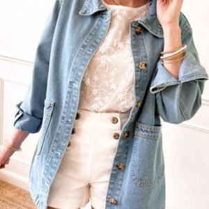 dusk blue slit buttons pocketed denim jacket